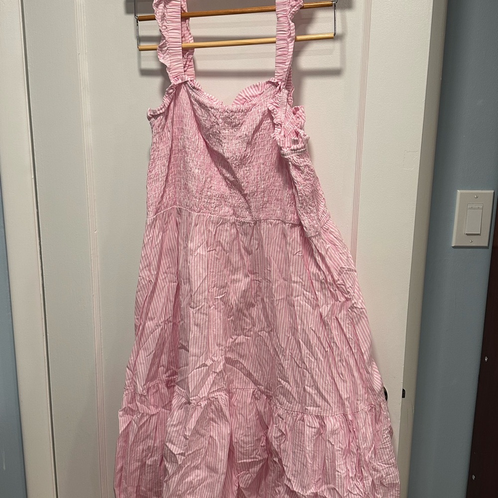 Pink Striped Ruffle Dress
